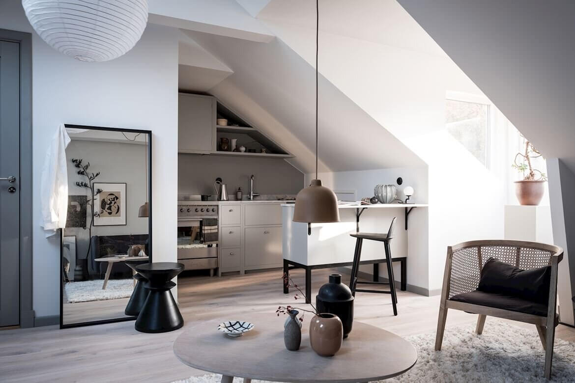light filled scandinavian attic studio apartment nordroom8 A Light Scandinavian Home with Multifunctional Attic Space