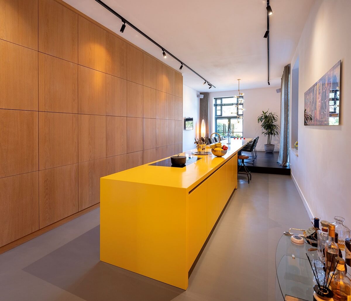 modern yellow kitchen island