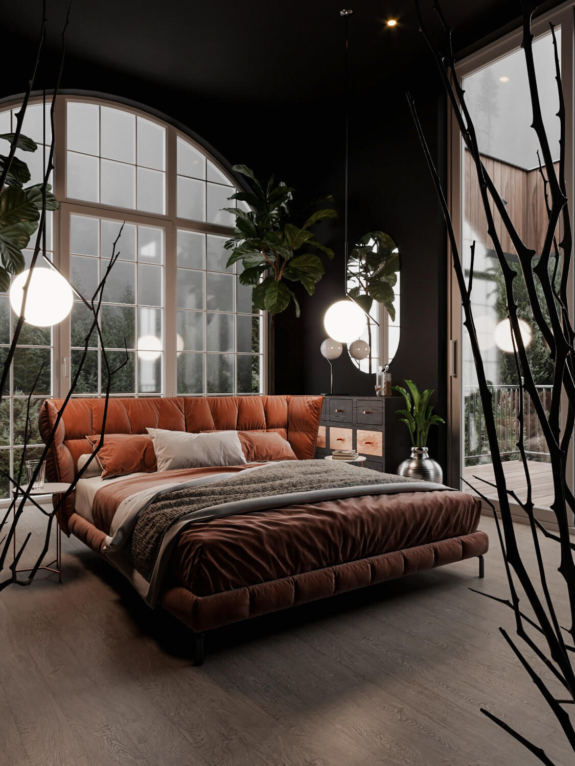 A Plant Filled Bedroom with Eye Catching Arched Window The Nordroom