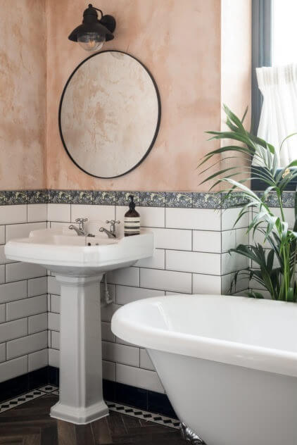 small pink apartment london nordroom9 89 Pink Bathroom Ideas: From Hot Pink Walls to Blush Tiles