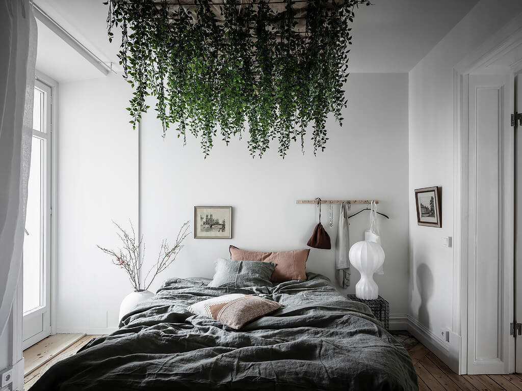 scandinavian apartment canopy plants nordroom14 A Scandi Apartment With A Canopy of Plants in the Bedroom