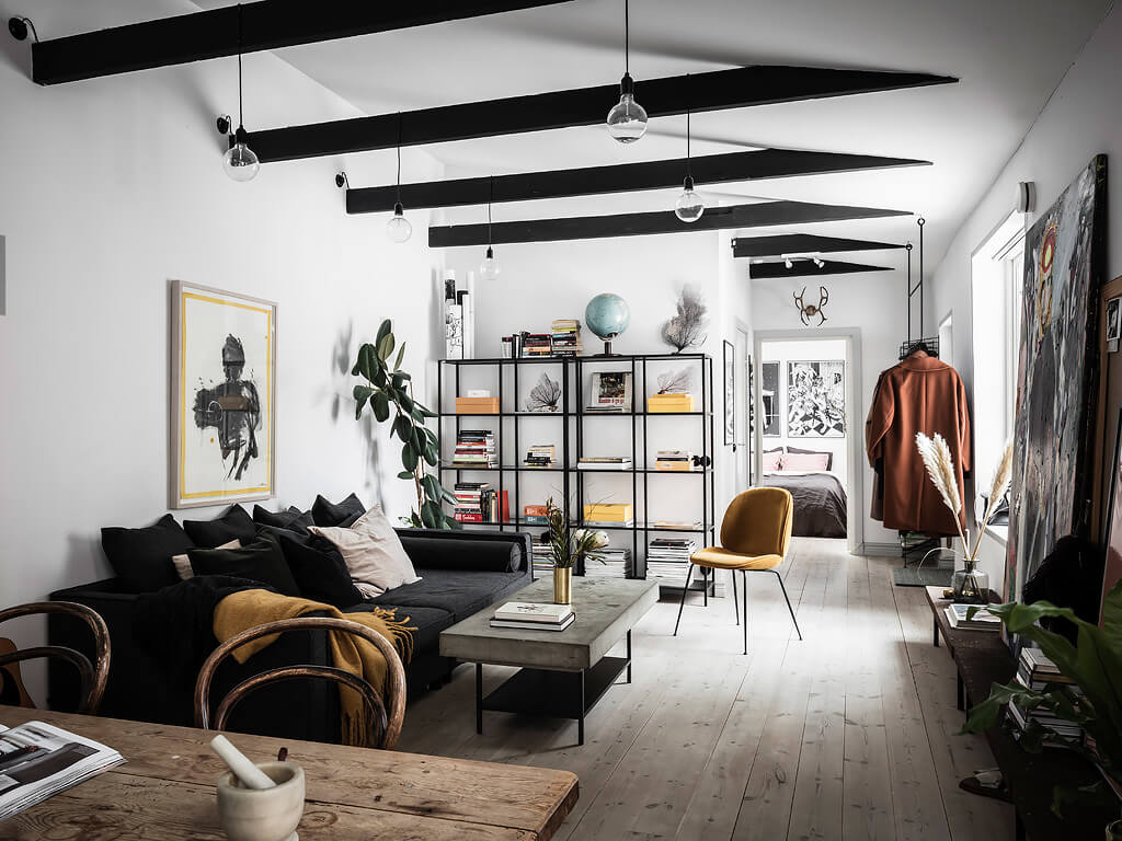 scandinavian apartment exposed beams nordroom4 A Cool Scandinavian Apartment with Exposed Beams