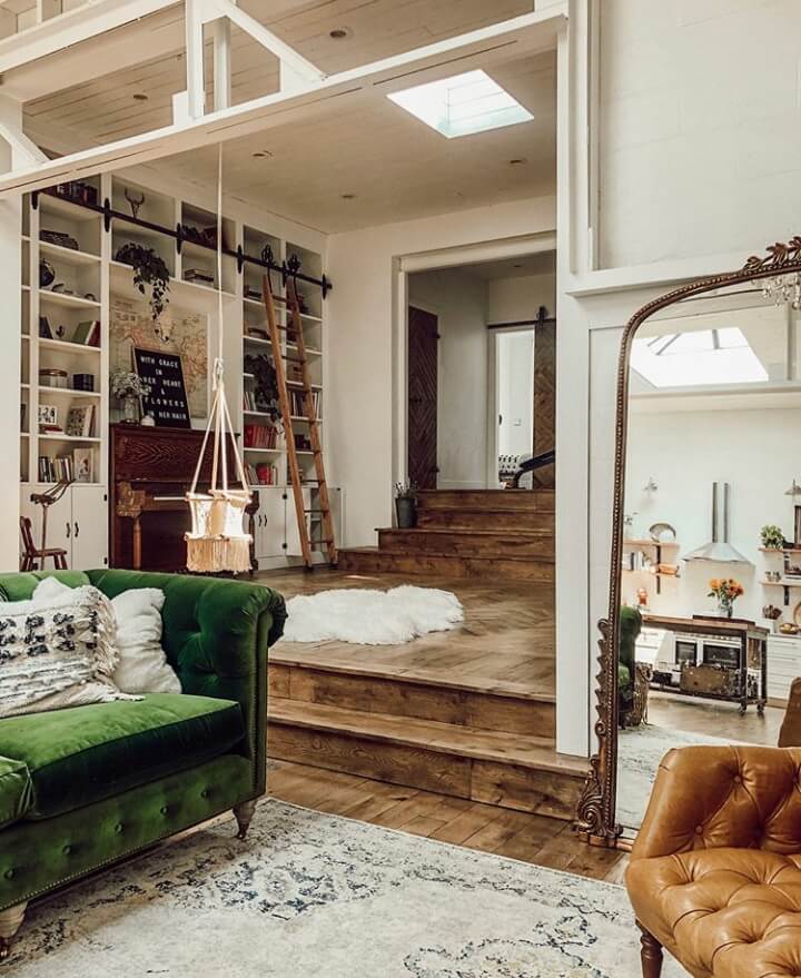 A Vintage Industrial Barn Home With A Beautiful Green Velvet Sofa 4 vintage industrial barn house nordroom3 A Vintage Industrial Barn Home With A Beautiful Green Velvet Sofa