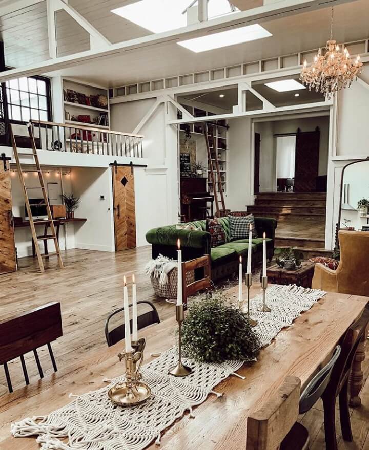 A Vintage Industrial Barn Home With A Beautiful Green Velvet Sofa 6 vintage industrial barn house nordroom5 A Vintage Industrial Barn Home With A Beautiful Green Velvet Sofa