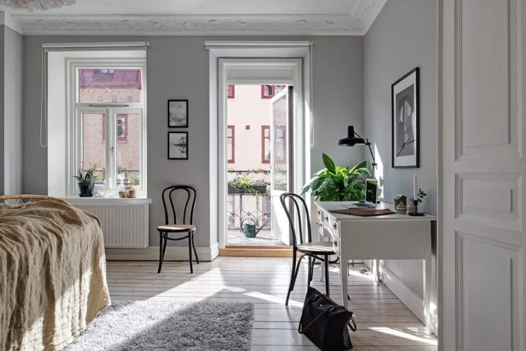 Beautiful view of Light Filled Scandinavian Apartment With White Soft Furnishings