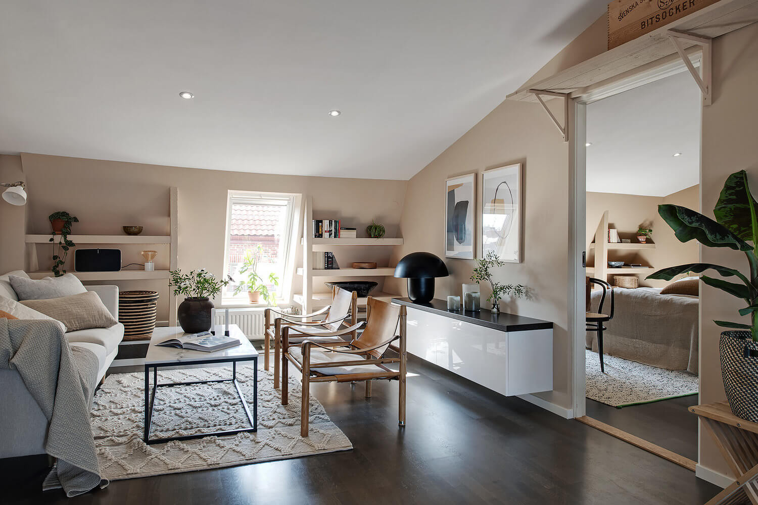 scandinavian attic apartment earthy tones nordroom A Scandinavian Attic Apartment Painted in Soft Earthy Tones