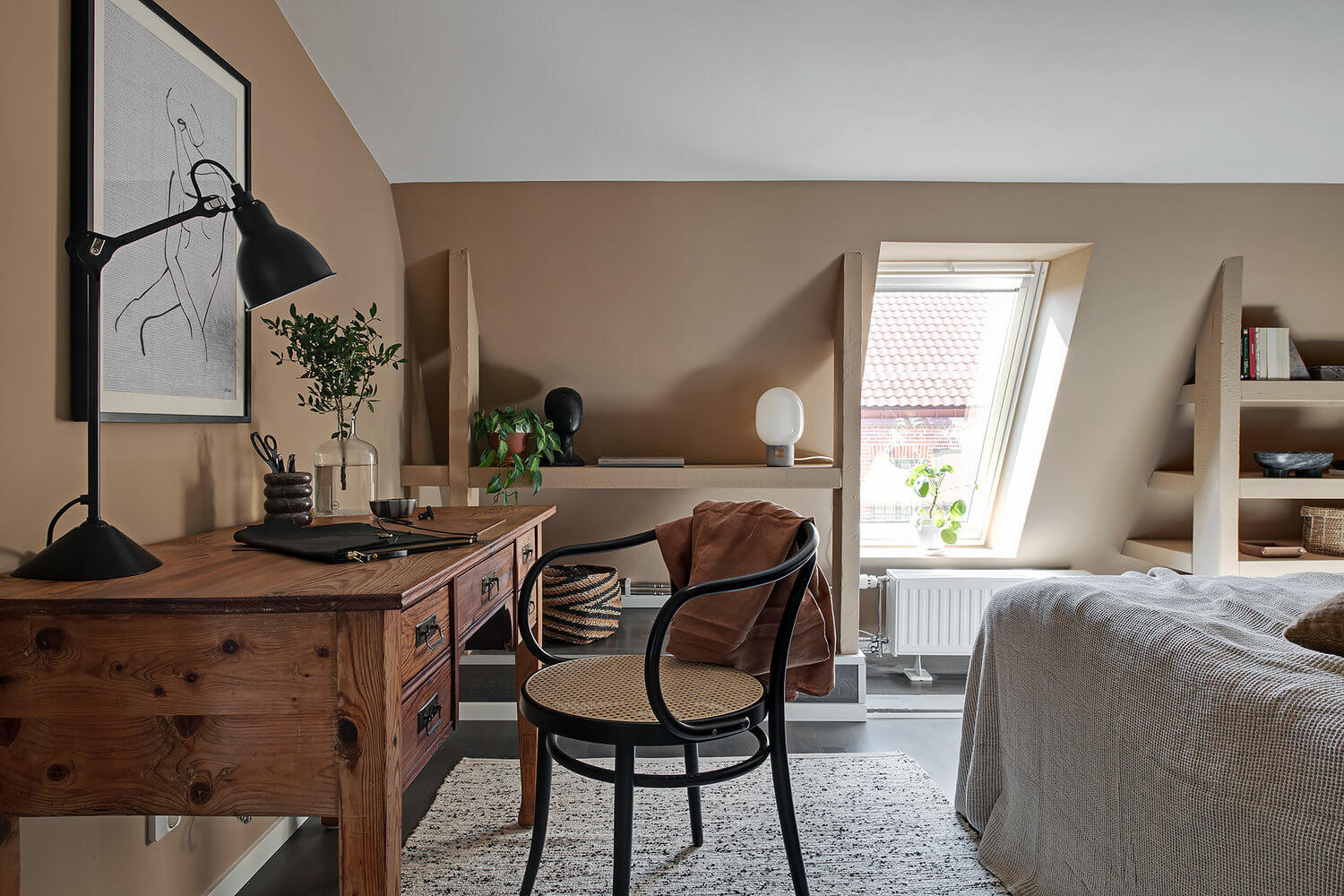 scandinavian attic apartment earthy tones nordroom10 A Scandinavian Attic Apartment Painted in Soft Earthy Tones