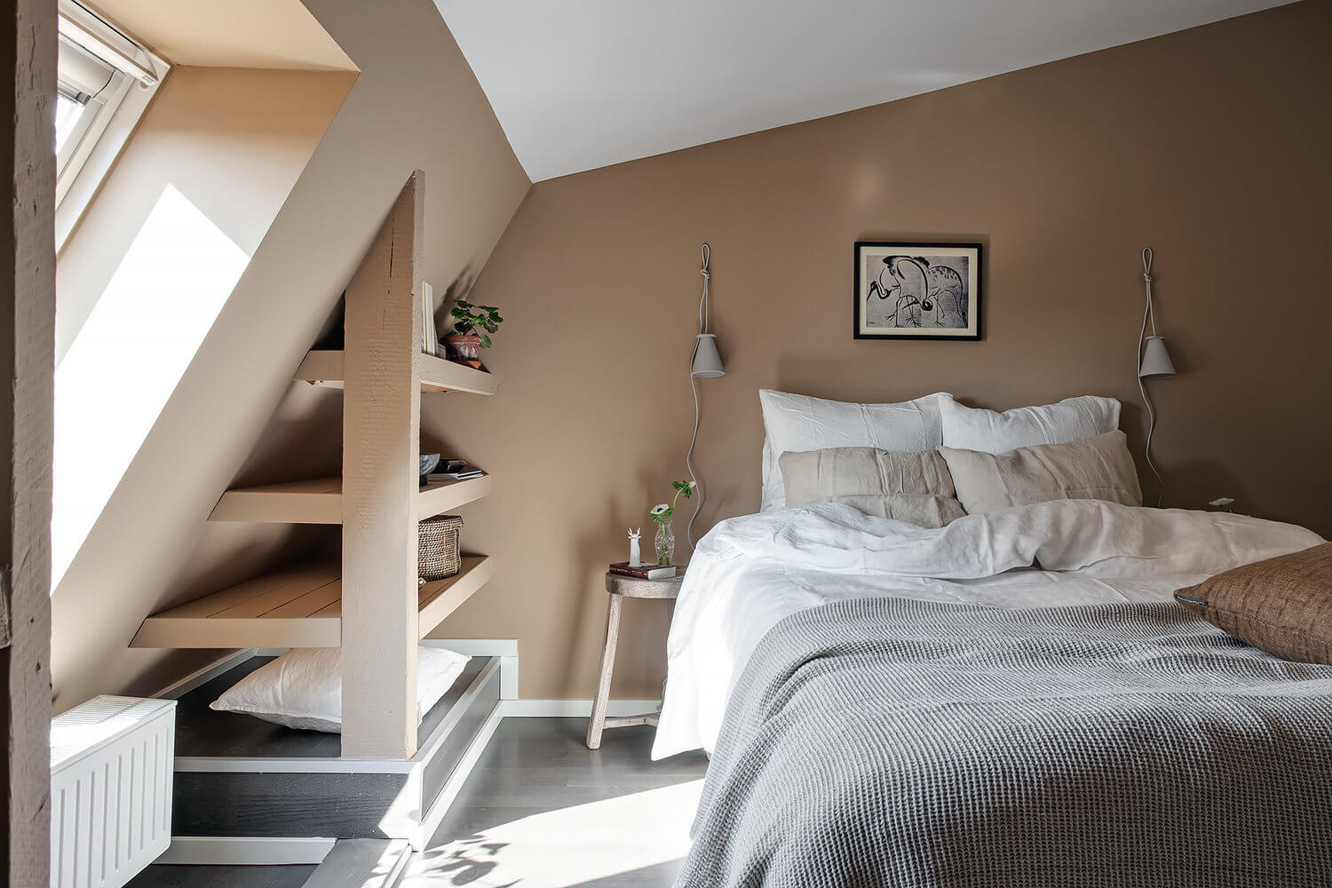 scandinavian attic apartment earthy tones nordroom9 A Scandinavian Attic Apartment Painted in Soft Earthy Tones