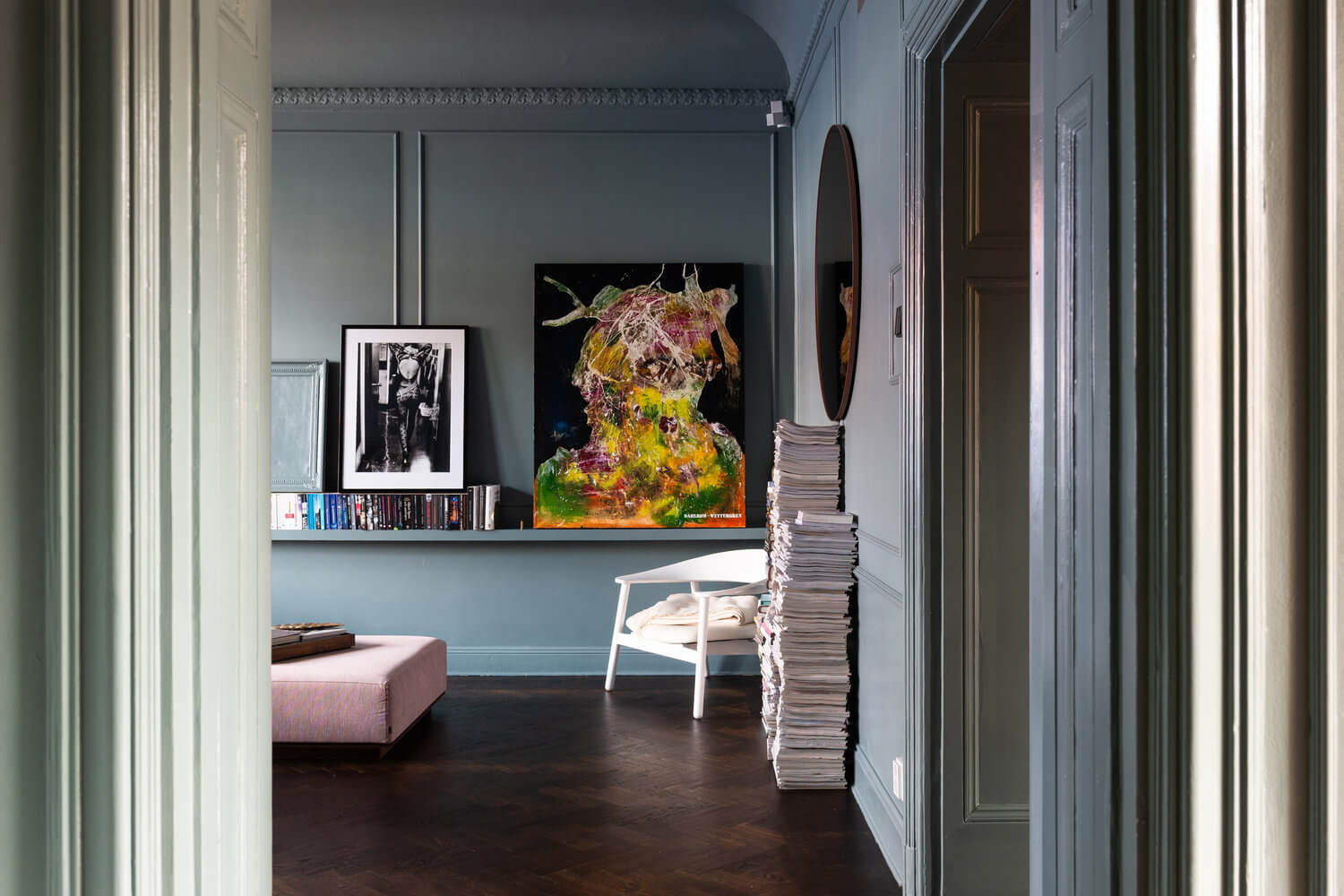 art filled pink blue scandinavian apartment nordroom2 An Art-Filled Blue And Pink Apartment in Stockholm