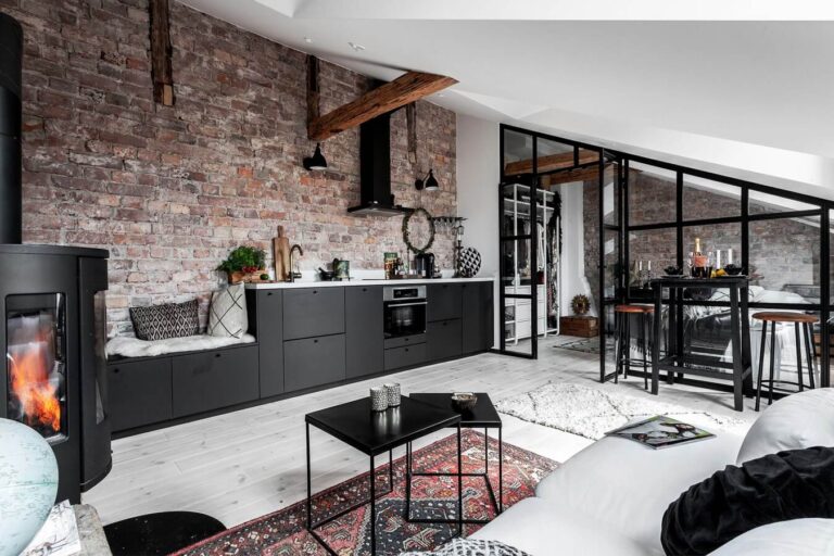An Industrial Look For A Small Attic Apartment in Stockholm