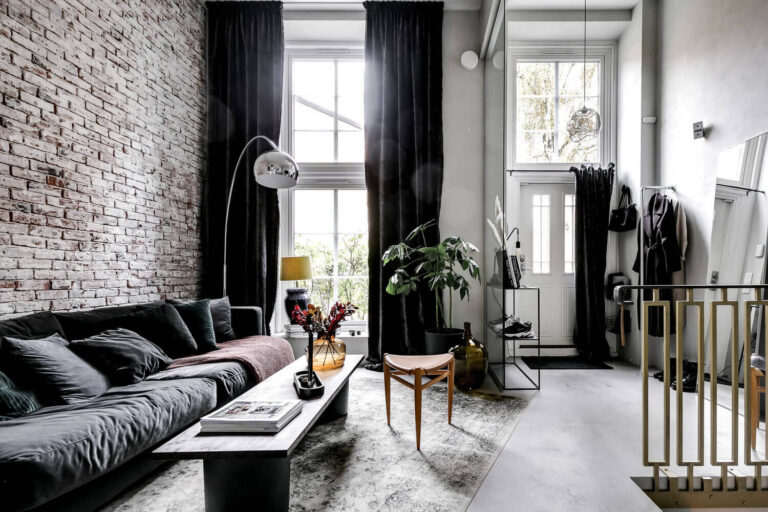 View of An Industrial Scandinavian Apartment with Exposed Brick Wall - The Nordroom