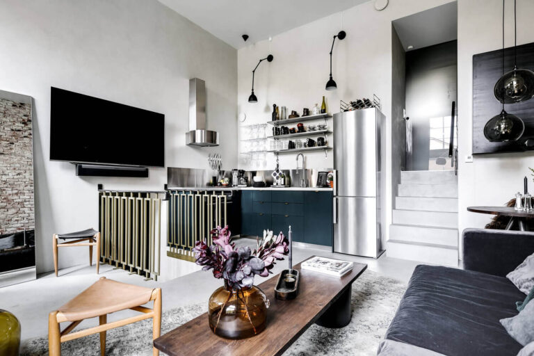 An Industrial Scandinavian Apartment with Exposed Brick Wall - The Nordroom - Exposed Beam Apartments In Scandinavian Countries