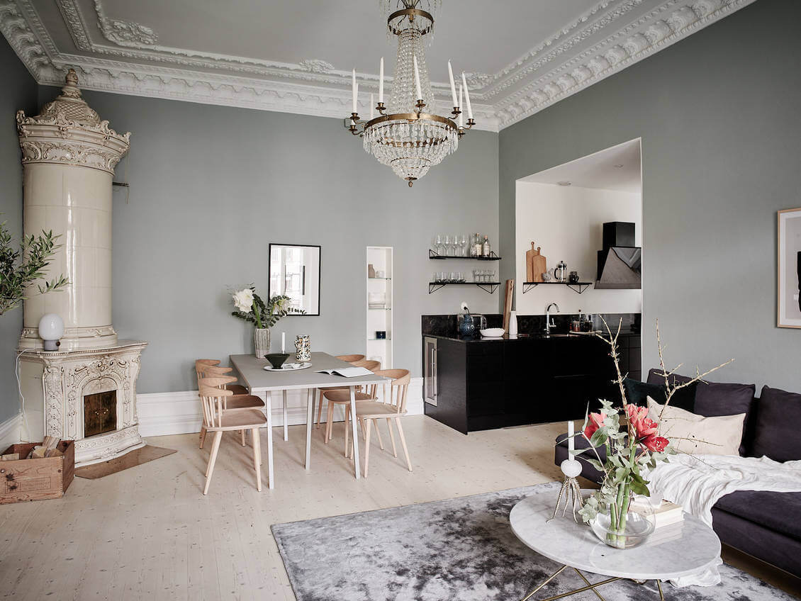 scandinavian apartment black kitchen nordroom Calm Color Tones in a Scandinavian Apartment with Black Kitchen