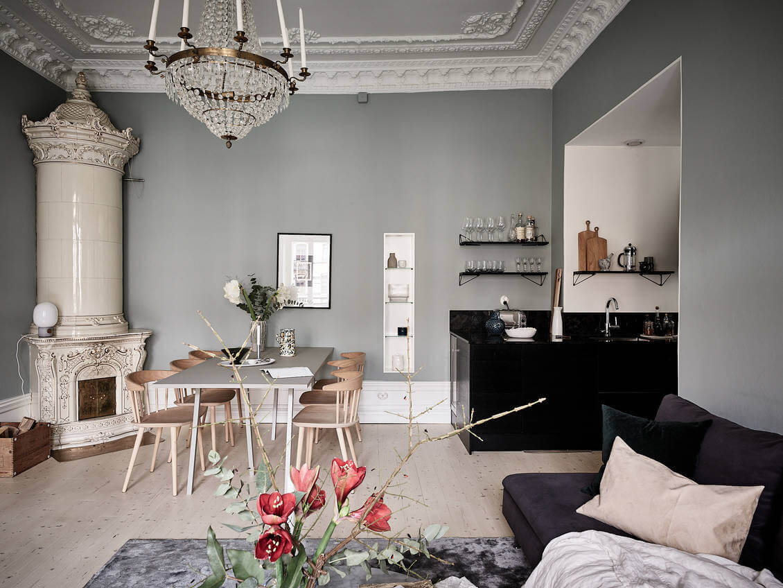 scandinavian apartment black kitchen nordroom4 Calm Color Tones in a Scandinavian Apartment with Black Kitchen