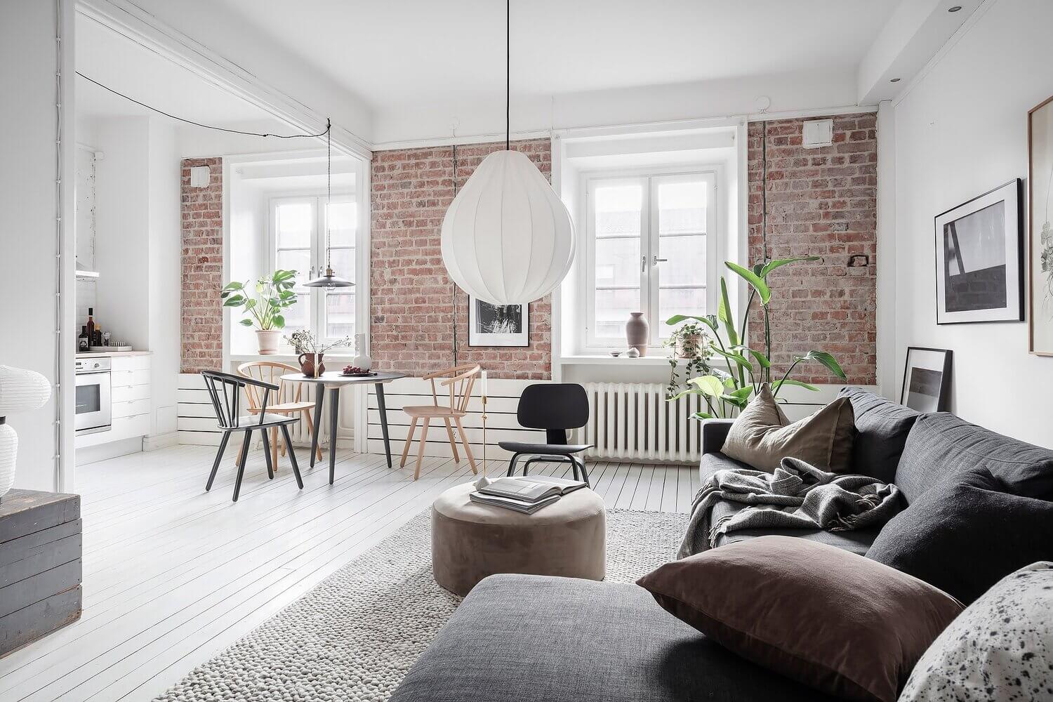 A Bright Scandinavian Apartment with Exposed Brick Walls