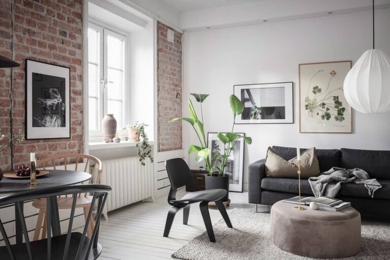 View of A Bright Scandinavian Apartment with Exposed Brick Walls - The Nordroom