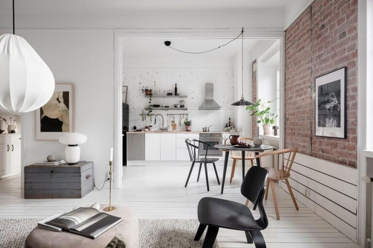 View of A Bright Scandinavian Apartment with Exposed Brick Walls - The Nordroom