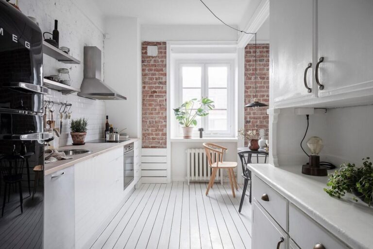 View of A Bright Scandinavian Apartment with Exposed Brick Walls - The Nordroom