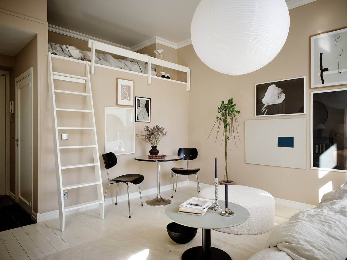 ASandColoredStudioApartmentwithLoftBed TheNordroom4 A Sand Colored Studio Apartment with Loft Bed