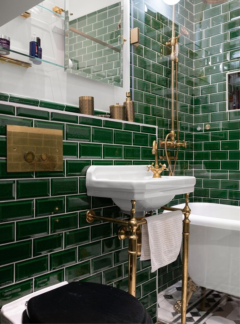 classic bathroom with green tiles