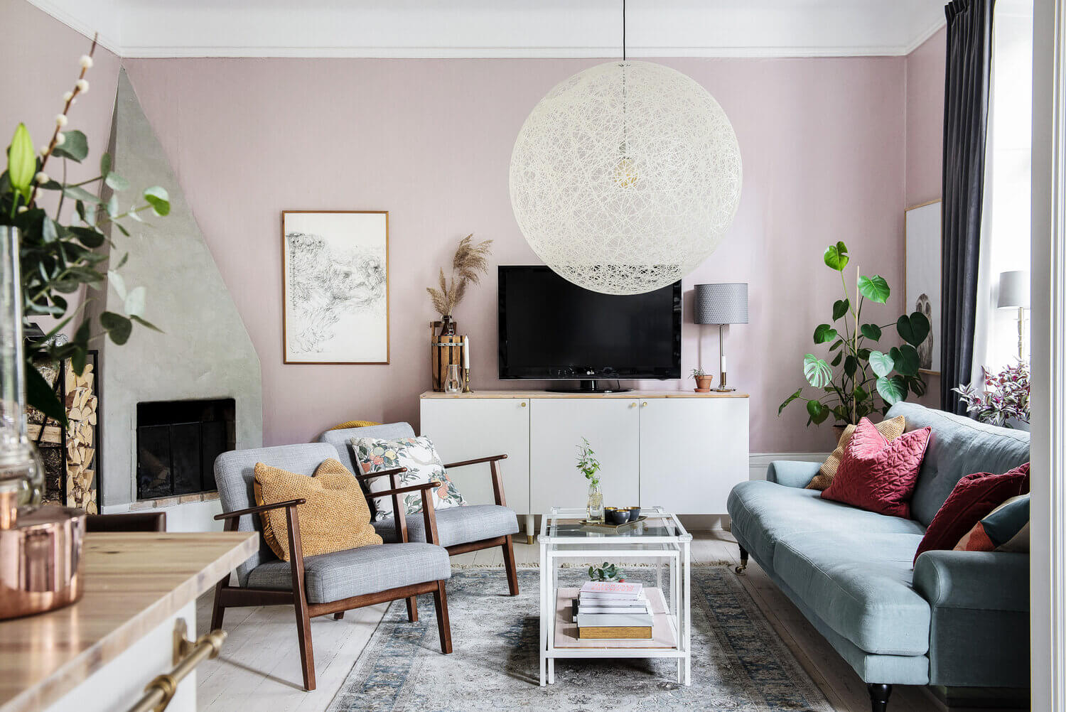 A Bright Pink and Blue Scandinavian Apartment