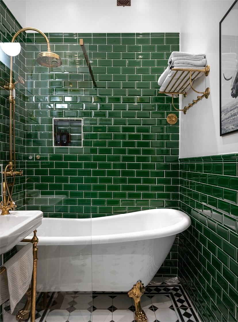 small classic bathroom with green tiles nordroom