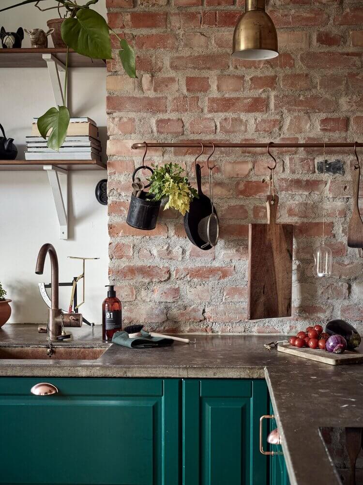 AGreenKitchenwithExposedBrickinaScandiApartment TheNordroom4 A Green Kitchen with Exposed Brick in a Scandi Apartment