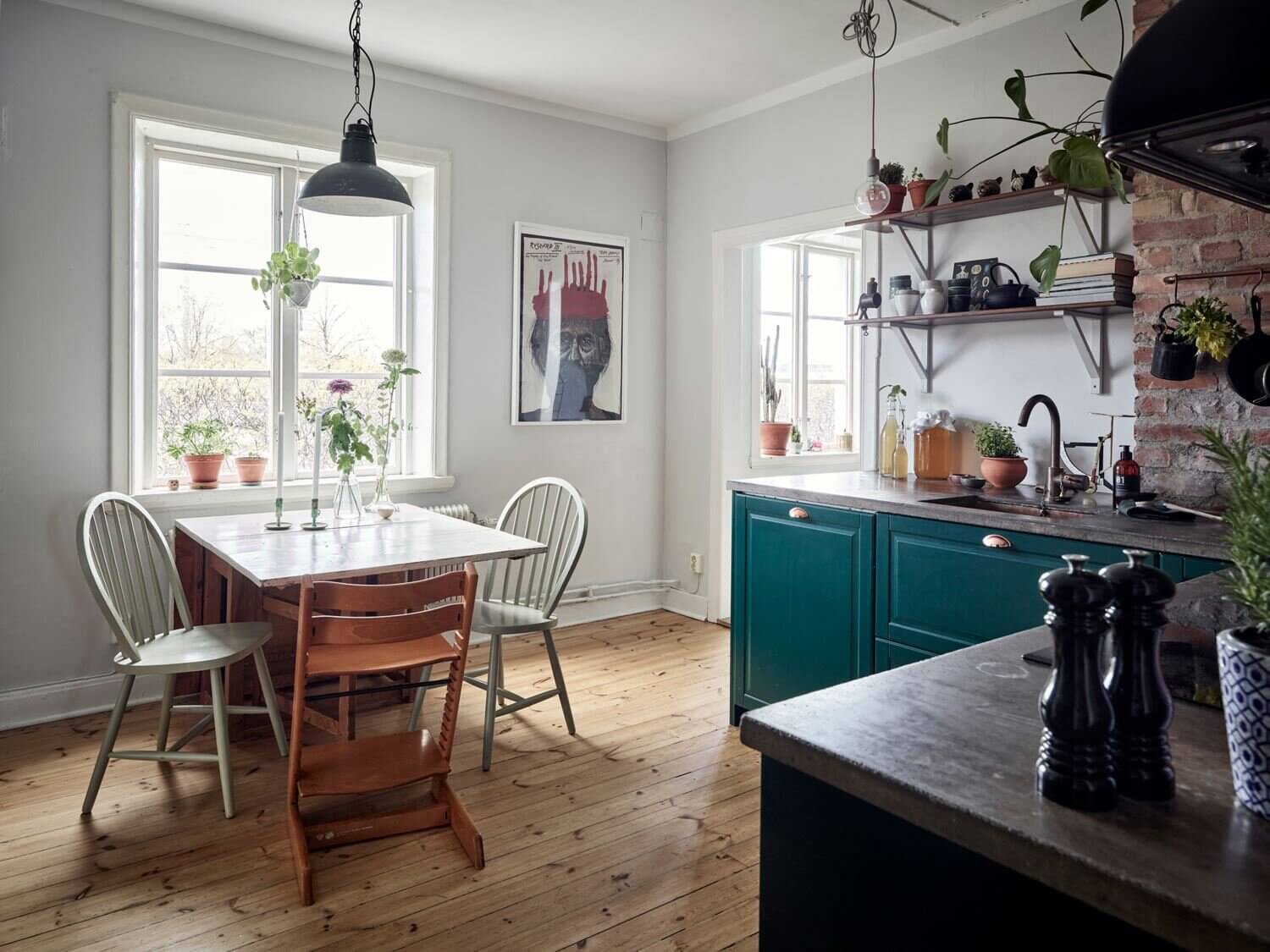 AGreenKitchenwithExposedBrickinaScandiApartment TheNordroom7 A Green Kitchen with Exposed Brick in a Scandi Apartment