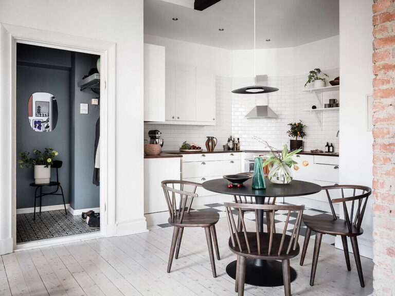 View of A Scandinavian Apartment with Exposed Brick Wall and Colorful Touches ...