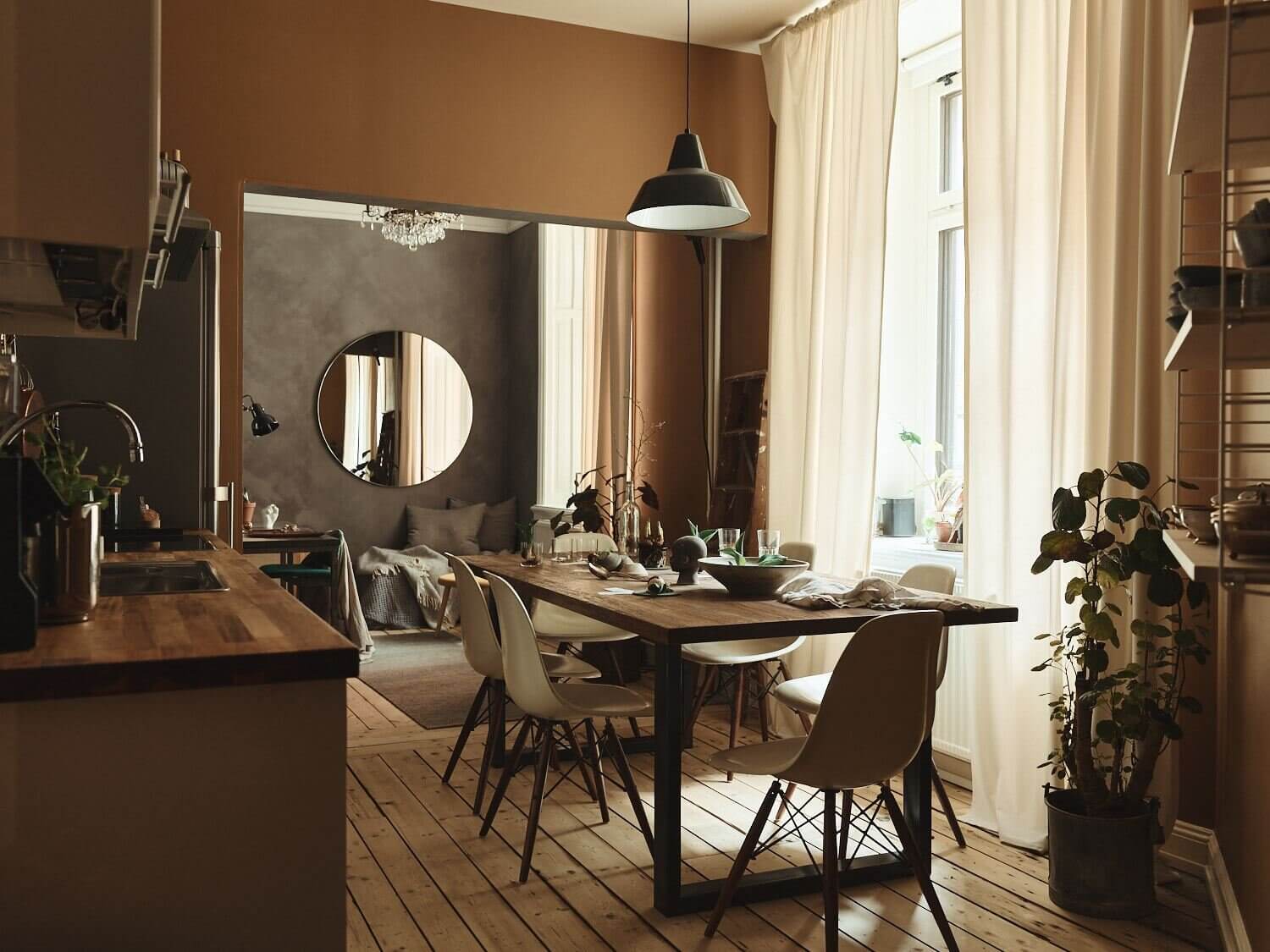 A Small Apartment Decorated in Warm Earth Tones