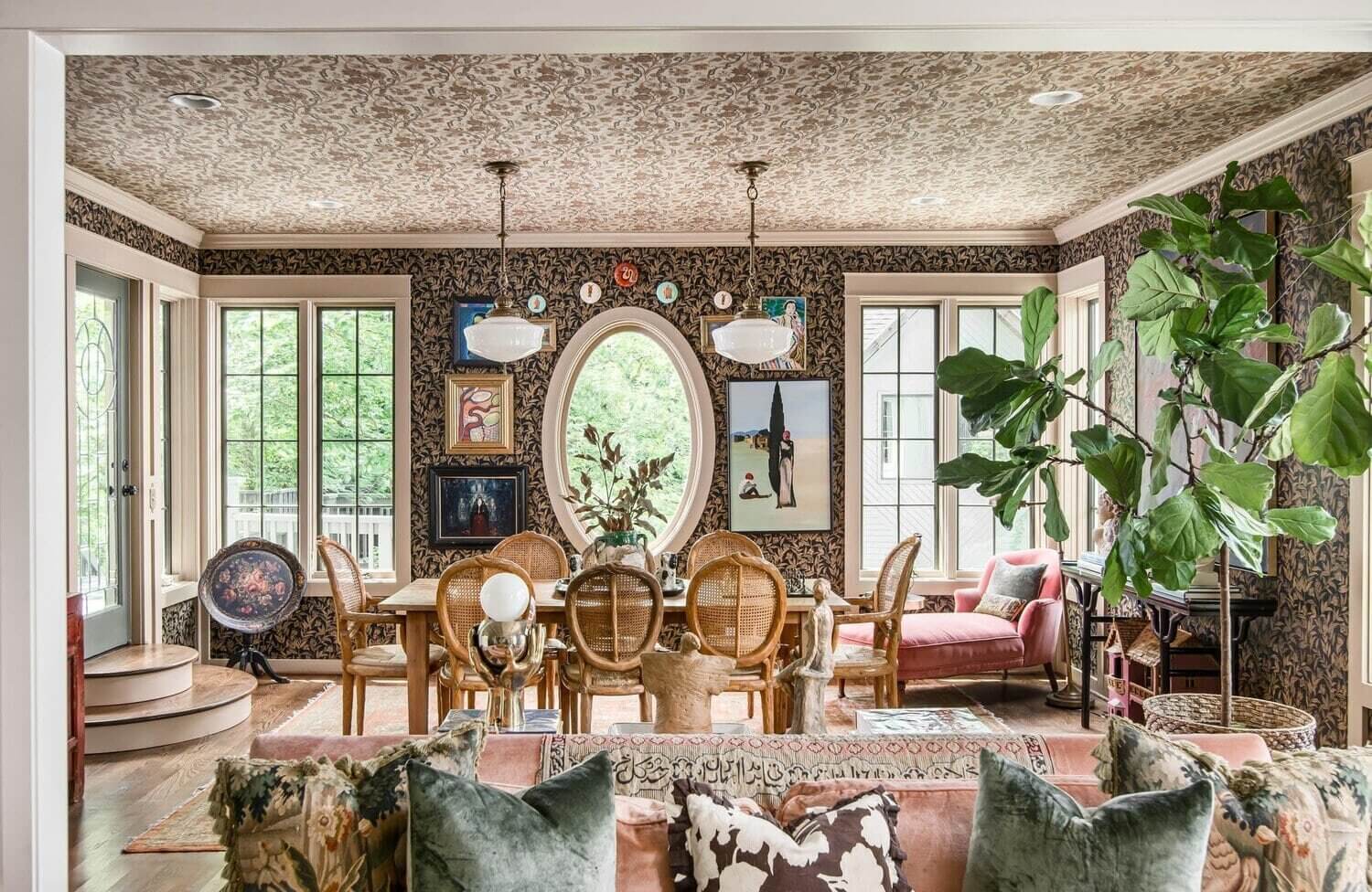 dining-room-wallpaper-ceiling-eclectic-vintage