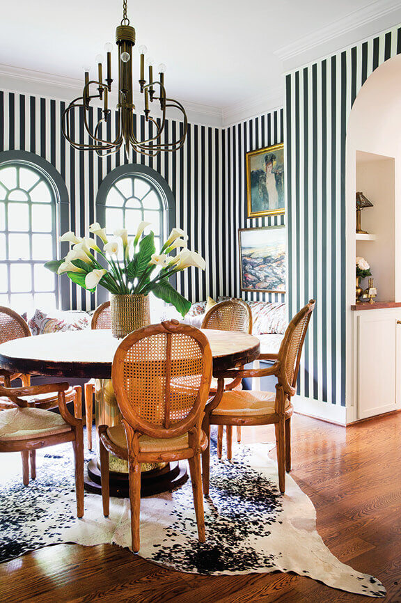 striped wallpaper dining room