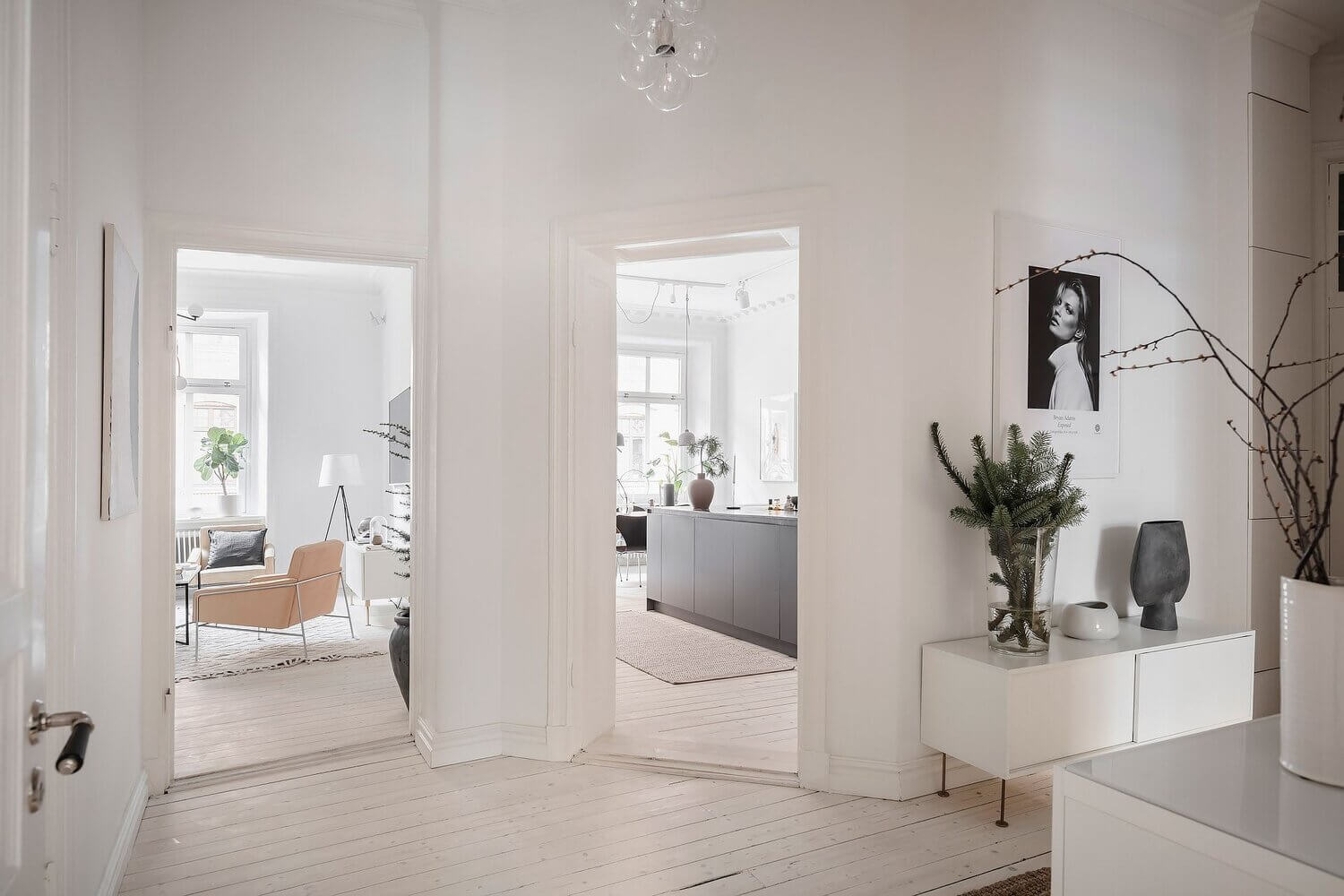white scandinavian apartment grey kitchen nordroom14 A White Scandinavian Apartment With A Sleek Dark Grey Kitchen