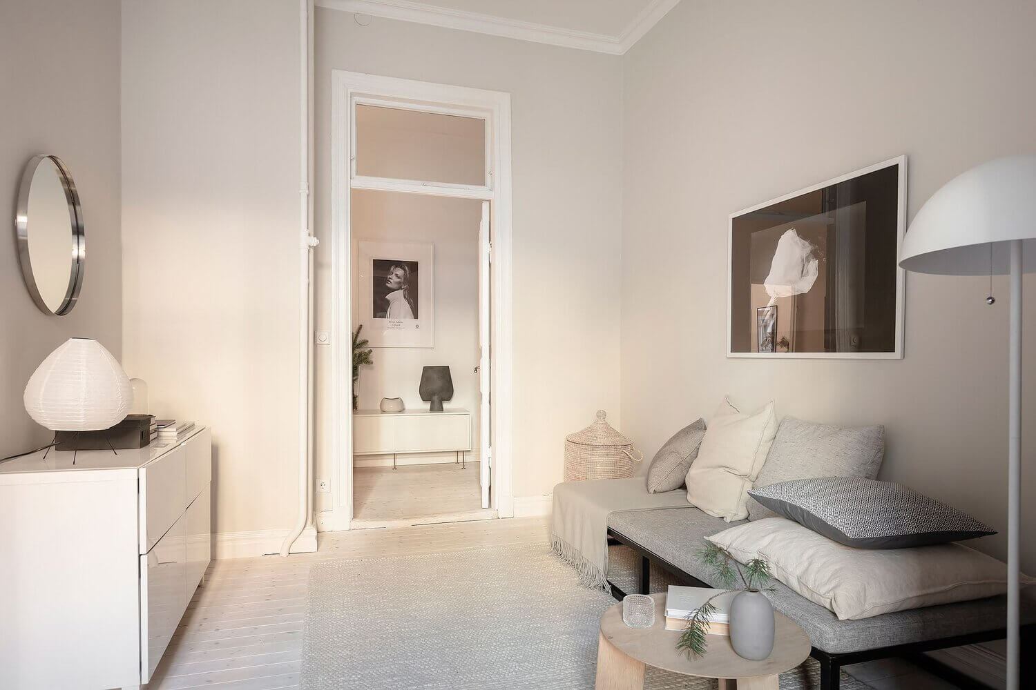white scandinavian apartment grey kitchen nordroom18 A White Scandinavian Apartment With A Sleek Dark Grey Kitchen