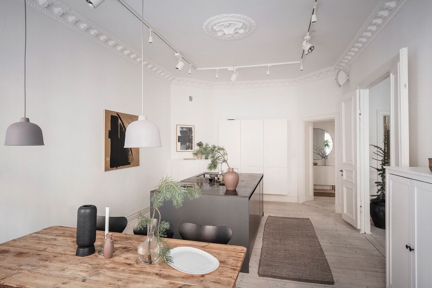 white scandinavian apartment grey kitchen nordroom9 A White Scandinavian Apartment With A Sleek Dark Grey Kitchen