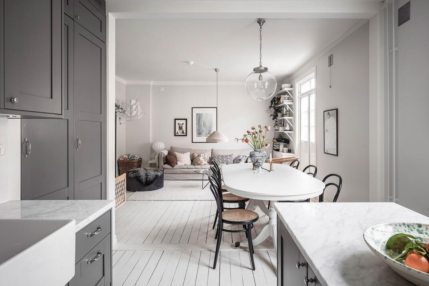 A Stylish White and Grey Scandinavian Apartment