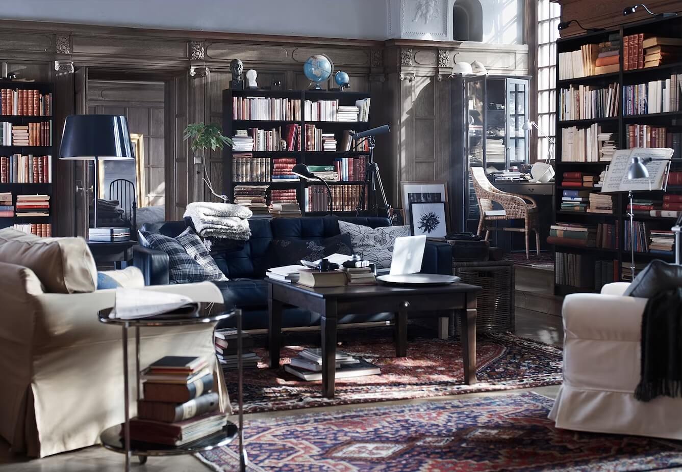 library-style-ikea-living-room-billy-bookcases-dark-blue-sofa-nordroom