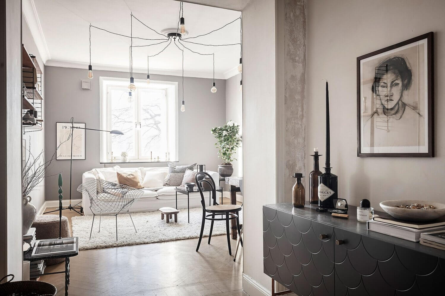 scandinavian apartment gallery wall nordroom9 A Lovely Scandinavian Apartment with An Art-Filled Living Room