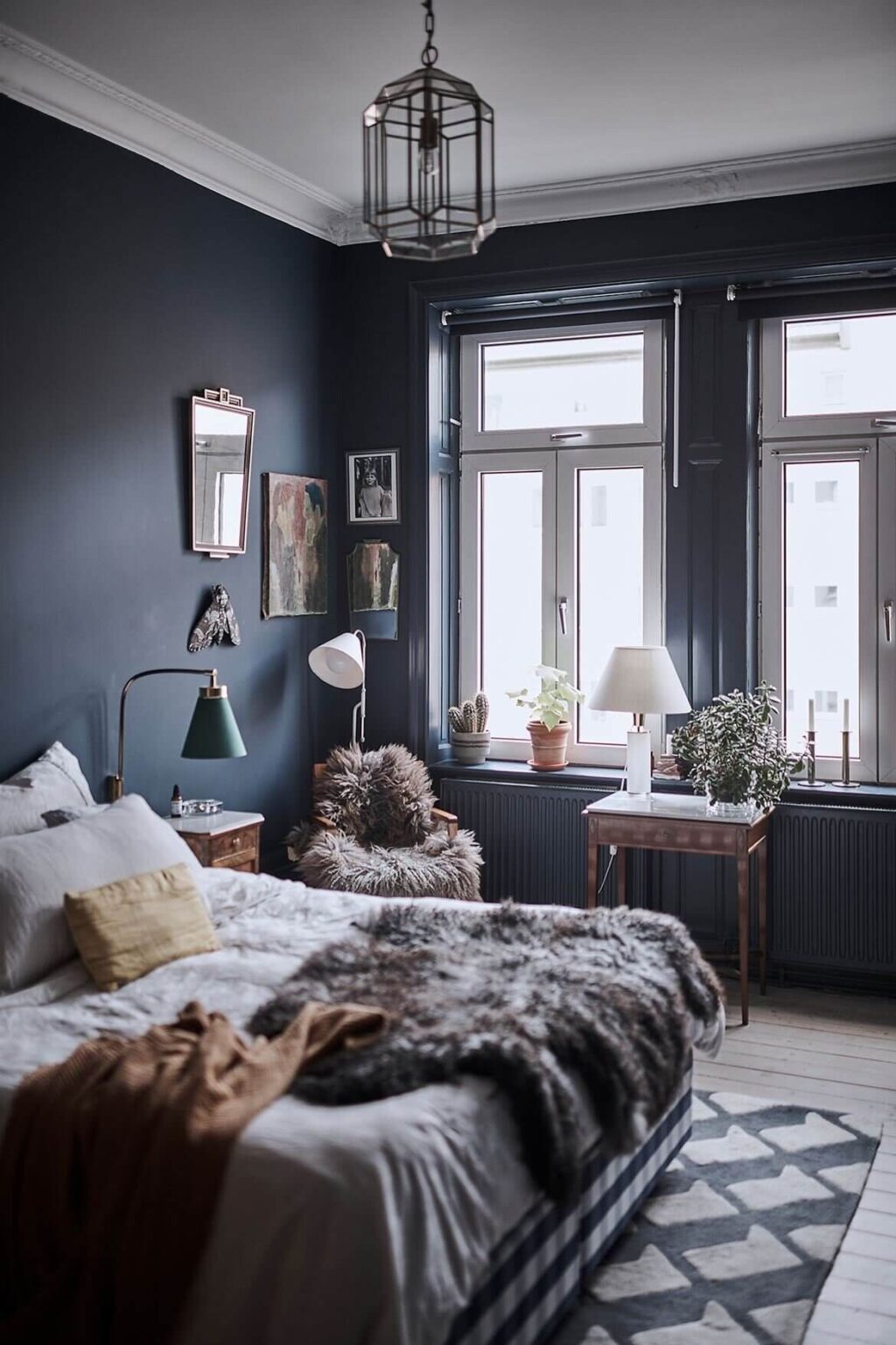 A Vintage Scandinavian Apartment With Dark Blue Bedroom - The Nordroom