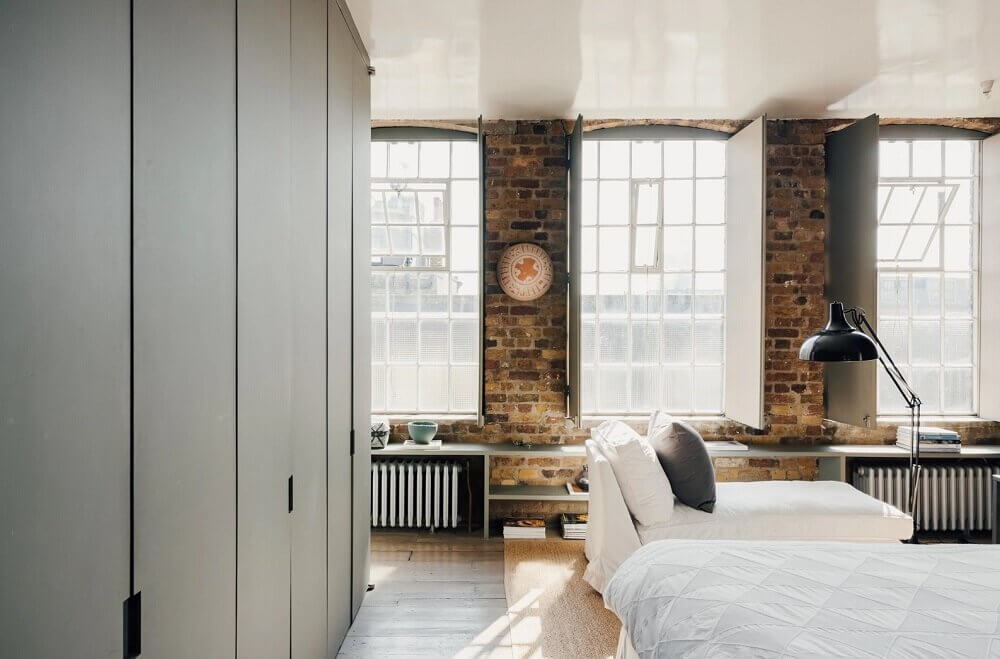 london-loft-ilse-crawford-vincent-van-duysen-grey-bookshelves-kitchen-island--zellige-tiles-brick-wall-victorian-warehouse-conversion-nordroom