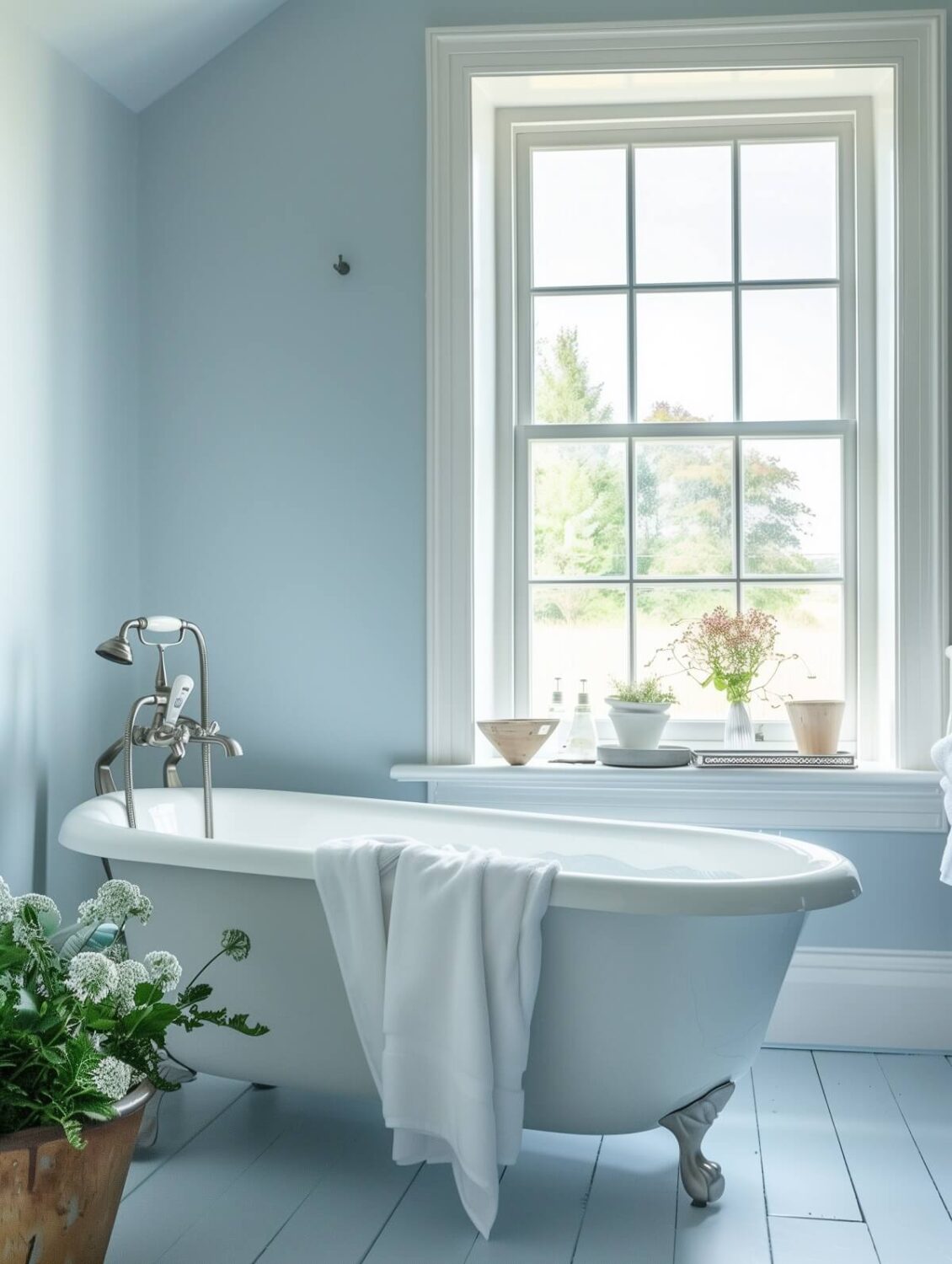 light blue bathroom with freestanding bath nordroom