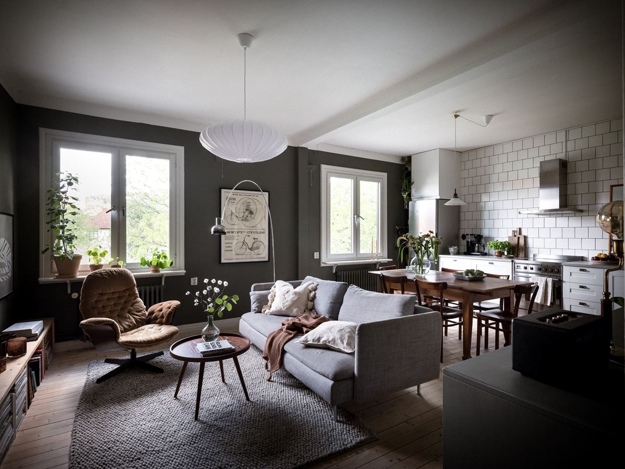 A Moody Green Living Room in a Scandi Apartment