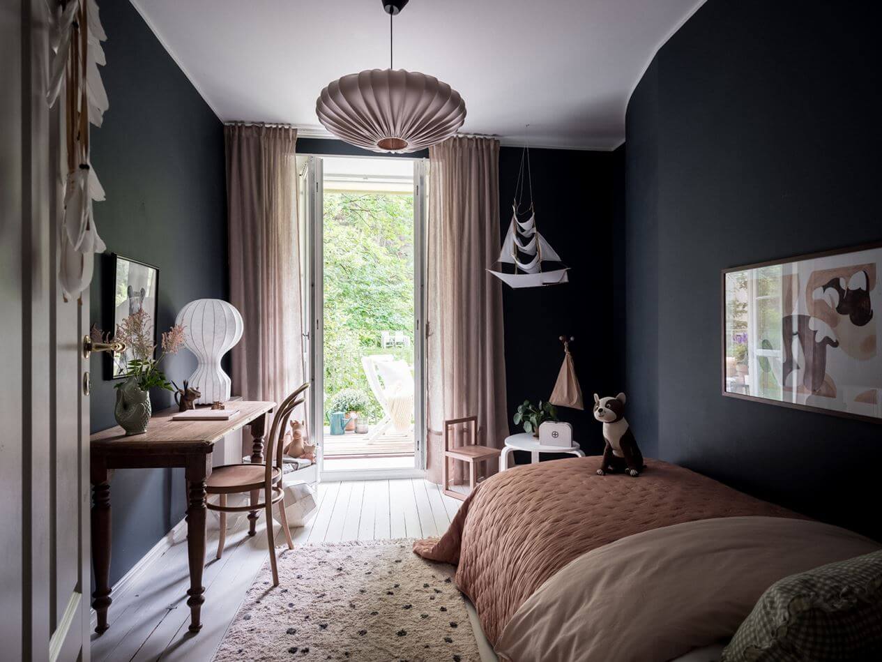 A Soft Scandinavian Home with Dark Blue Bedroom - The Nordroom