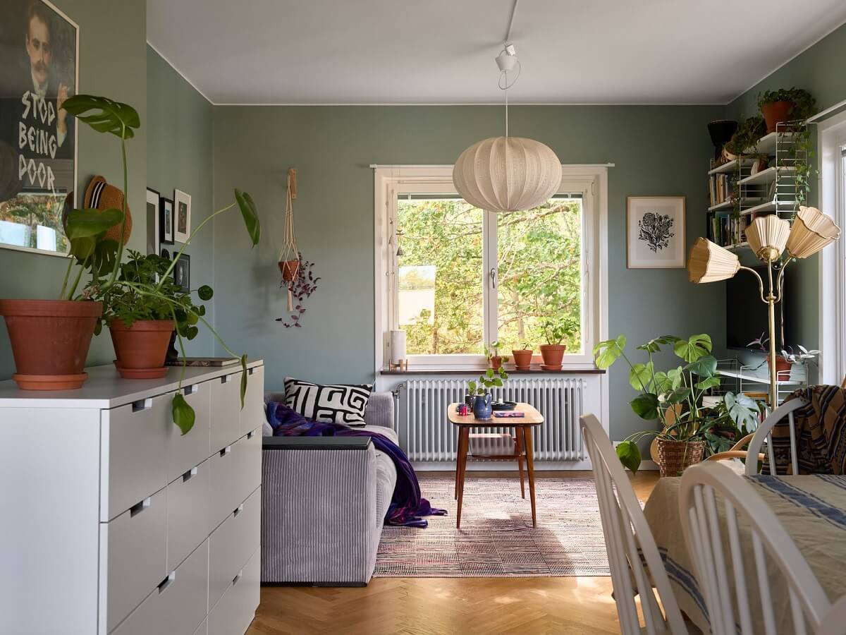 Grey And Emerald Green Scandi Living Room
