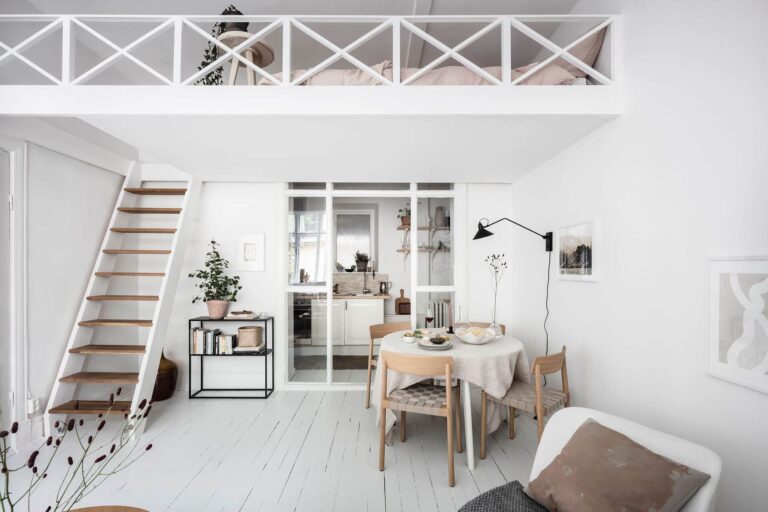 A White Scandinavian Studio Apartment With Loft Bed - The Nordroom