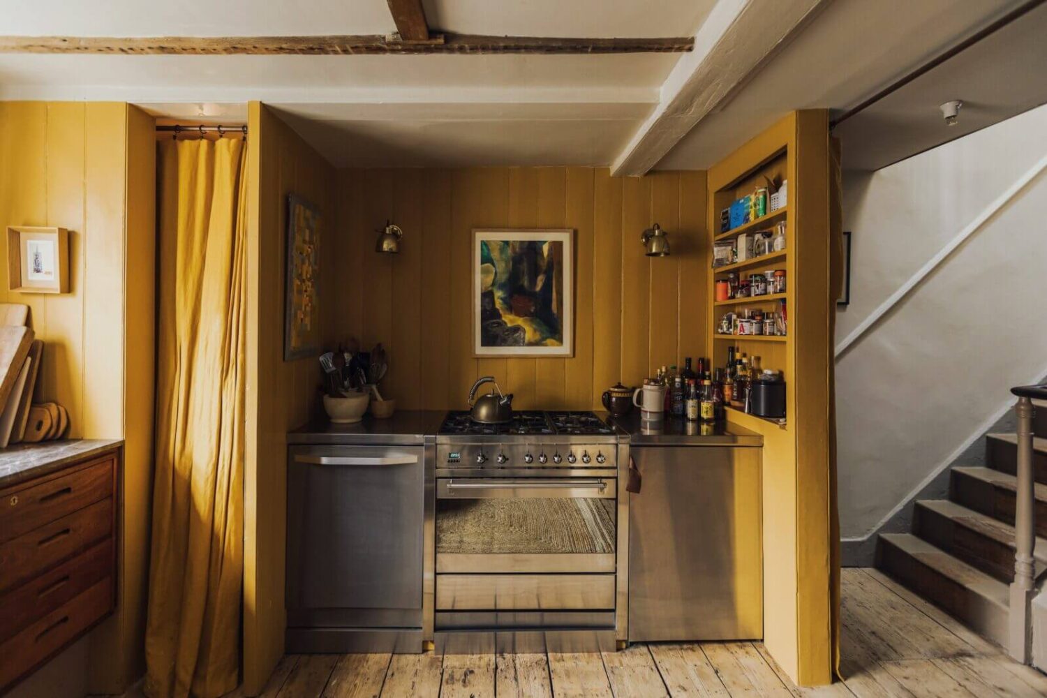 yellow kitchen historic apartment nordroom Moody Colors in a Unique Historic Apartment