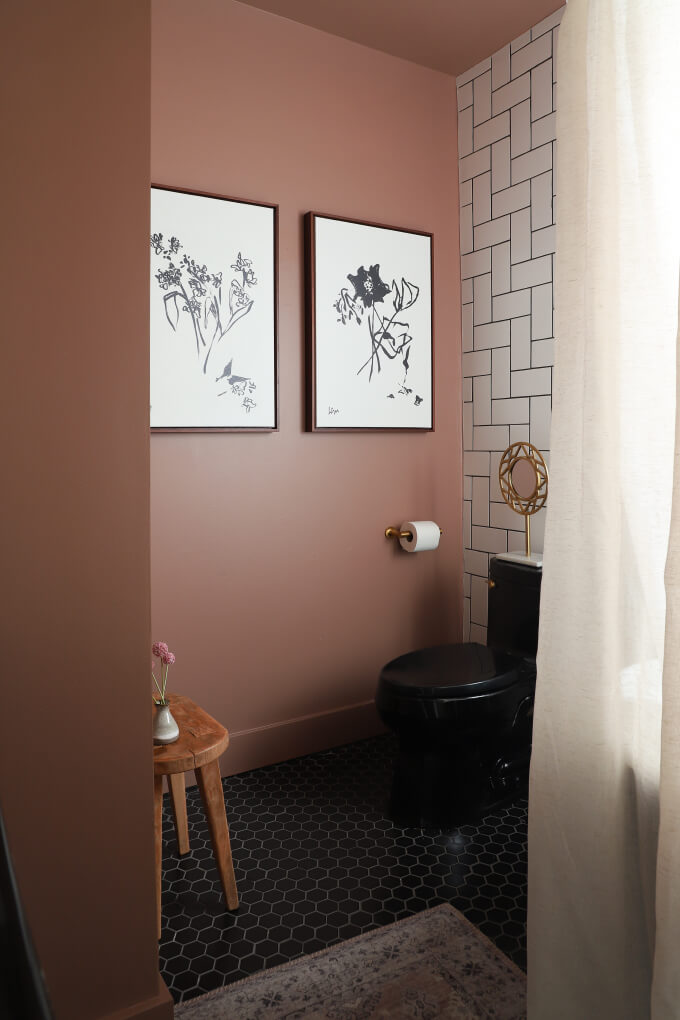 mocha bathroom black toilet nordroom 89 Pink Bathroom Ideas: From Hot Pink Walls to Blush Tiles