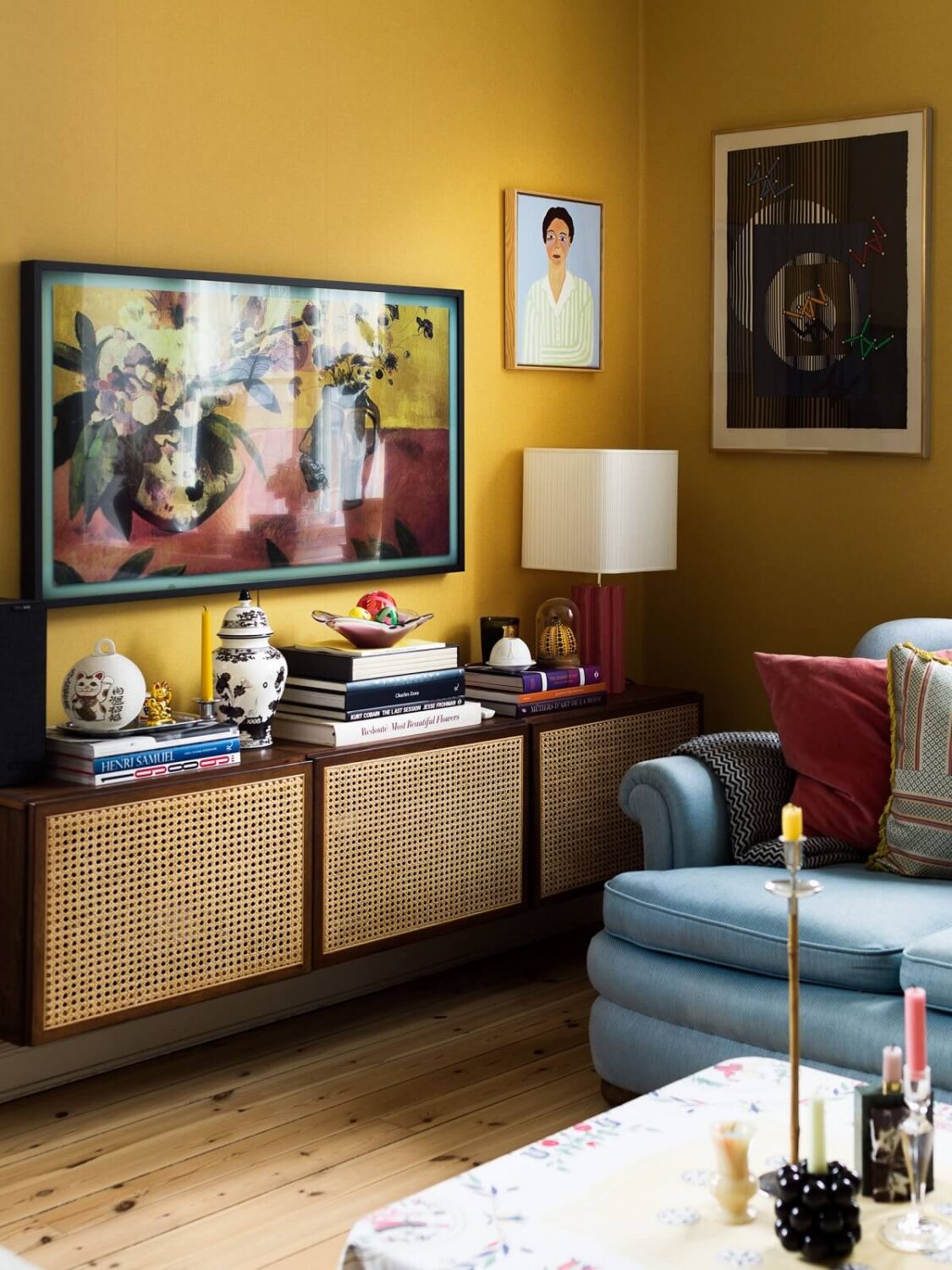 yellow-living-room-television-midcentury-cabinet-nordroom