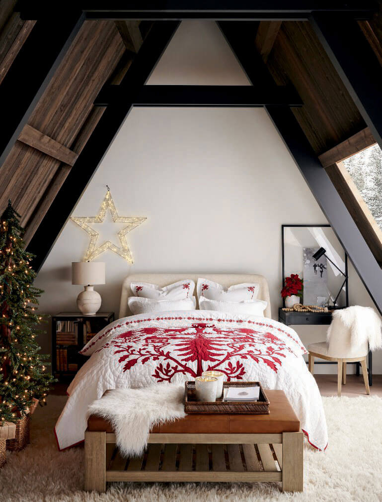 attic bedroom christmas bedding nordroom A Modern Rustic Home Decorated for Christmas