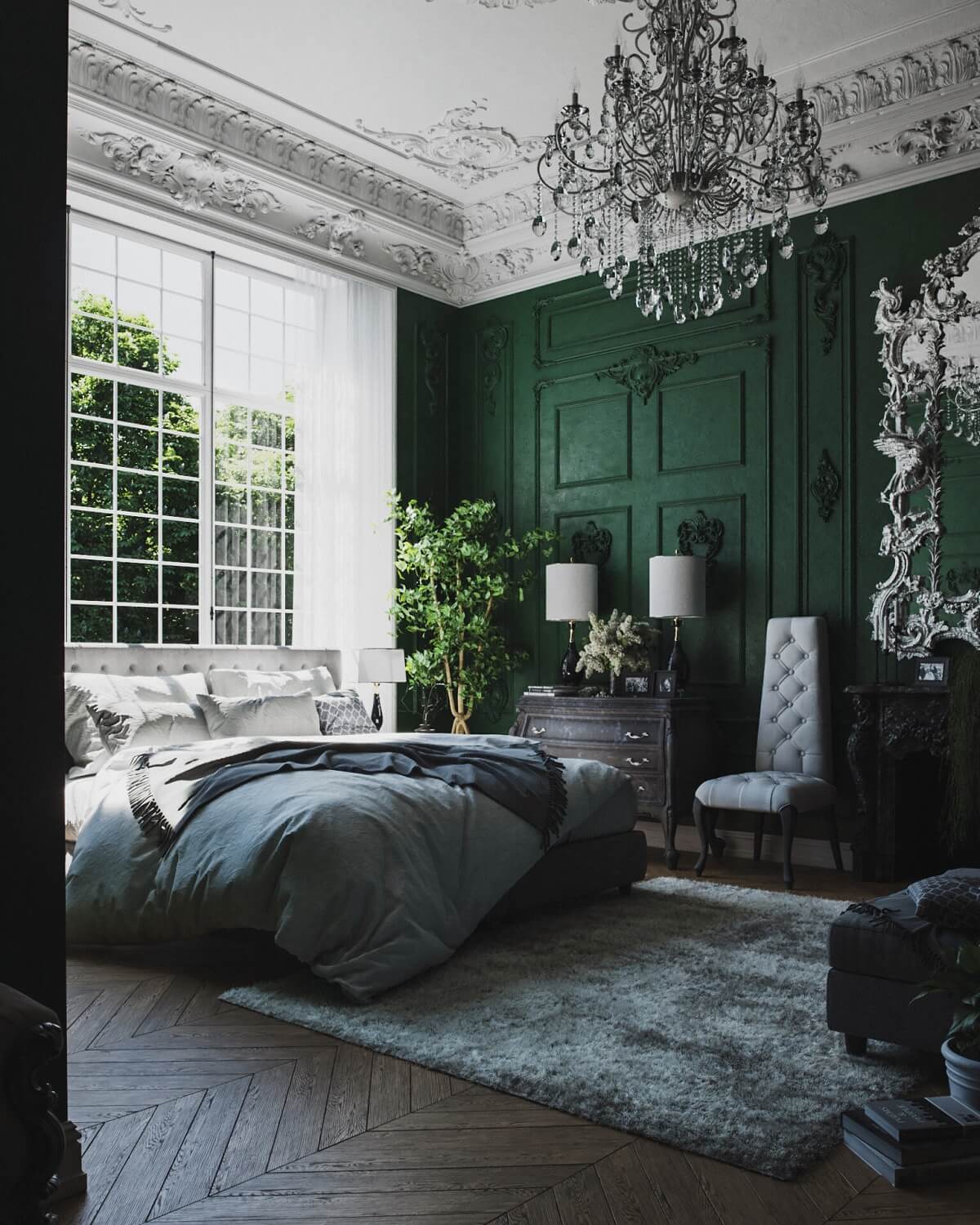 emerald-green-accent-wall-bedroom-interior-trends-2022-nordroom